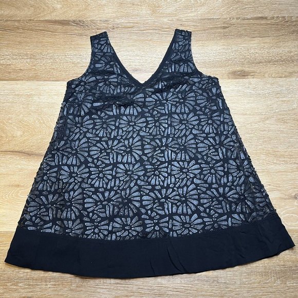 NWOT Plenty by Tracy Reese Leatherette floral Applique Black Tunic Tank Top Sz M - Picture 11 of 11